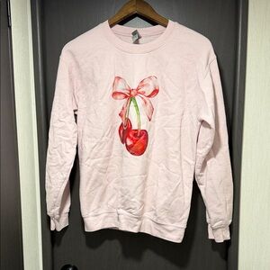 Gildan Pink Crew Neck Sweater with Cherry Design